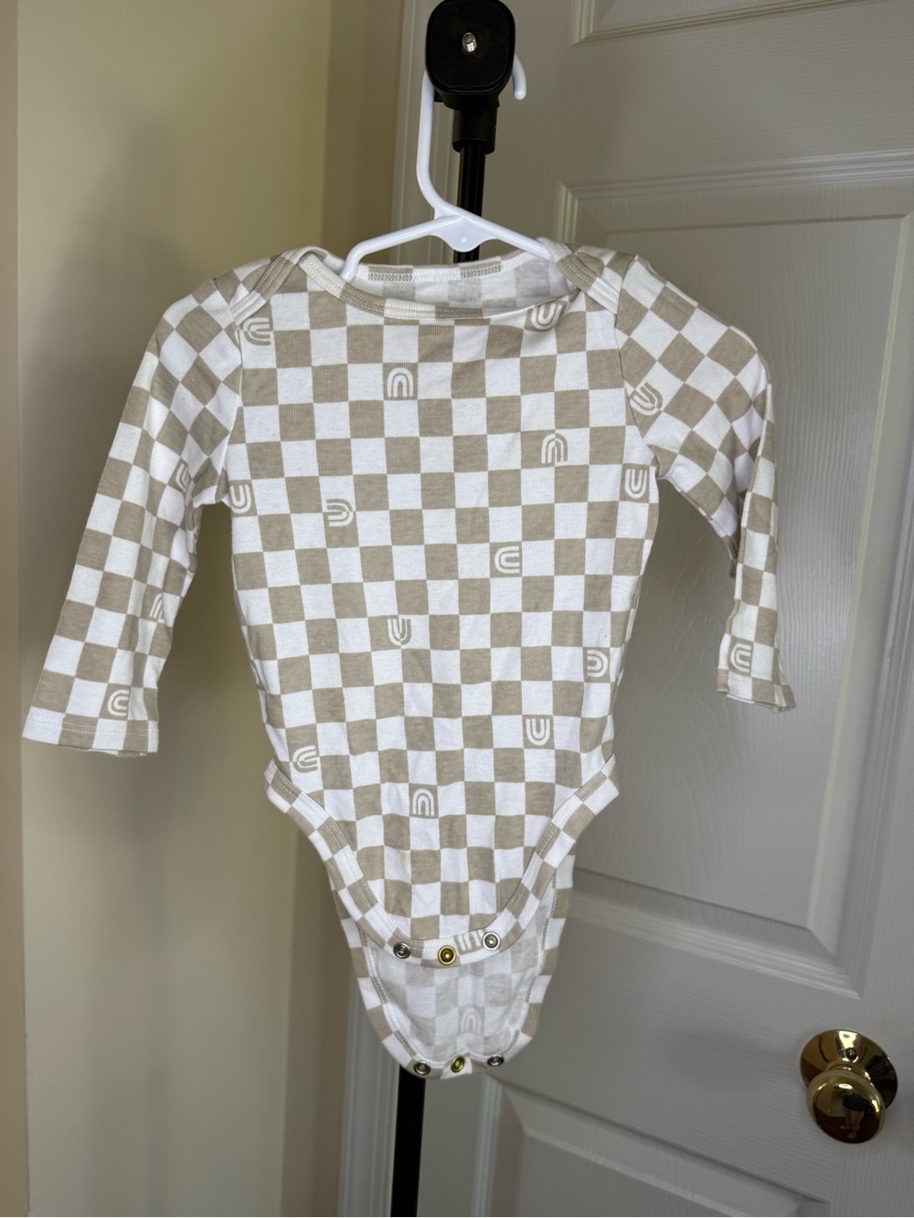 jumping beans Beige and White Checkerboard Long Sleeve One-Piece